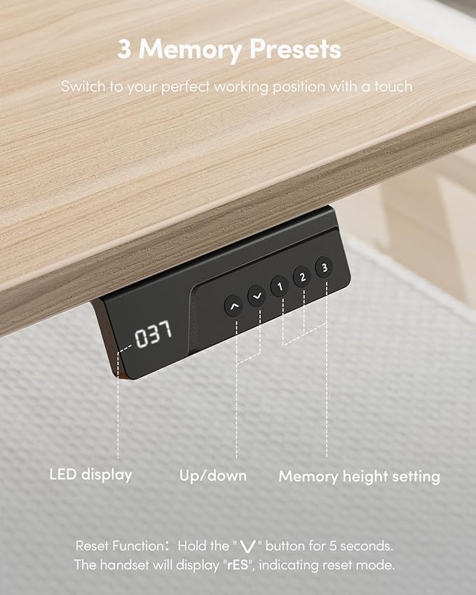 FEZIBO One-Piece Standing Desk Adjustable Height Stand up Home Office Desk, 55x24 Inch Electric Standing Computer Desk, with 4 Memory Presets, Fixable casters, Light Walnut-DeskLoop Office