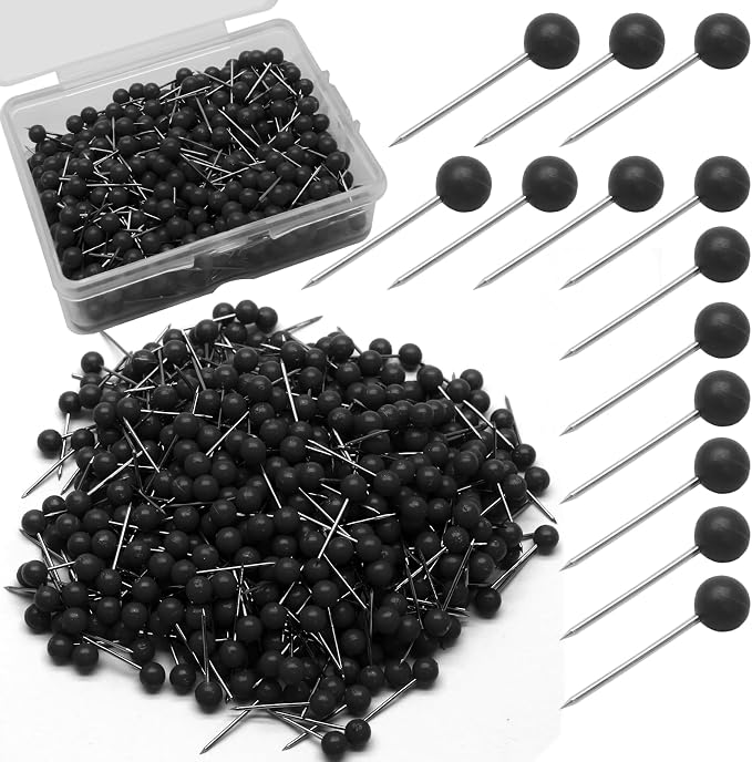 500Pcs Black Map Pins, 1/8 Inch Map Tacks, Round Ball Head Map Push Pins by Auvotuis