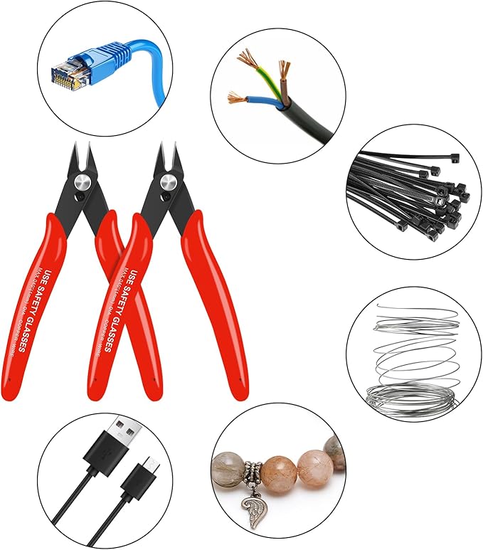 HongWay 5pcs Wire Cutters, Micro Flush Cutters with Spring, Wire Cutting Pliers, Wire Snips for Electronics Soft Copper Jewelry Making, 5-inches, Red-DeskLoop Office