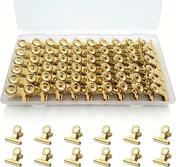 60 Pcs Metal Bulldog Clips Small Gold Binder Clips, Mini Bull Hinge Clips by Unknown