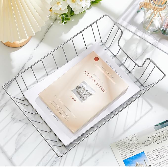 Yeaqee 6 Pcs Letter Tray Wire Paper Trays Stackable File Desk Organizer Metal - Image 2