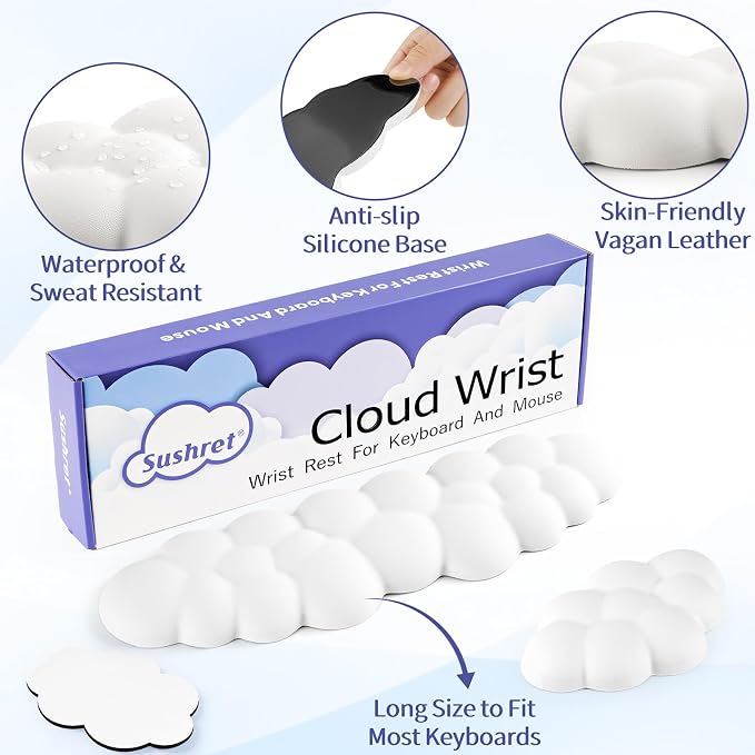 Sushret Cloud Wrist Rest Keyboard, Cloud Keyboard Wrist Pad Set - Image 5