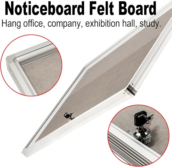 BIBOC Enclosed Felt Bulletin Board 36x24 inch Lockable Cork Noticeboard Display - Image 4