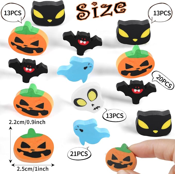 FOIMAS 80pcs Halloween Erasers, Pumpkin Ghost Skull Rubber Erasers - Image 2
