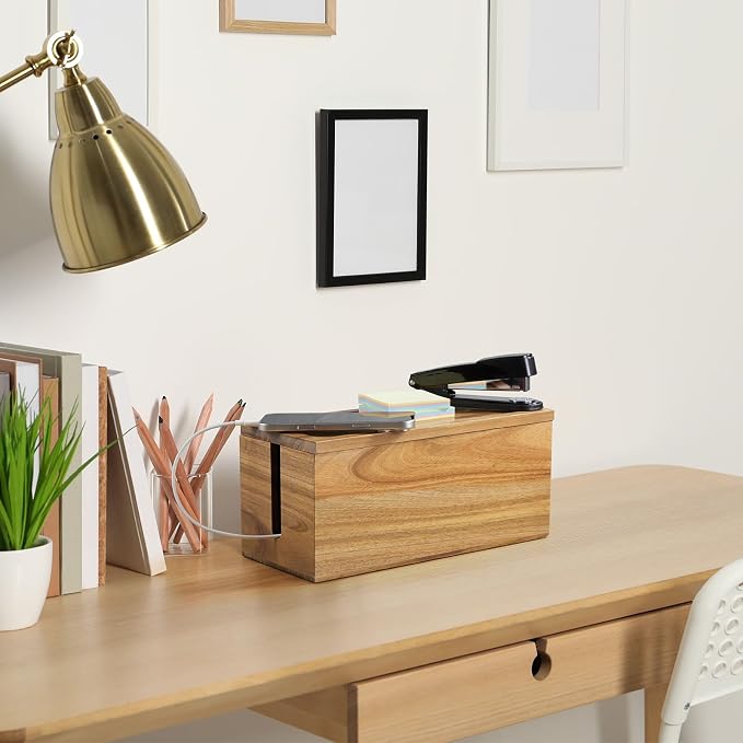 Bivvclaz Cable Management Box Medium, Acacia Wooden Cord Organizer Box - Image 7