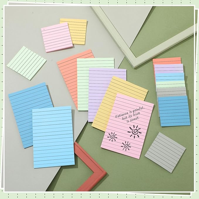 Yexiya 64 Pcs Lined Sticky Notes Self Stick Notes with Lines Bright Assorted Colors Sticky Pad for Home Office Products Post Memos, 1920 Sheets(4 x 6 Inch, 3 x 3 Inch,Fresh Color)-DeskLoop Office