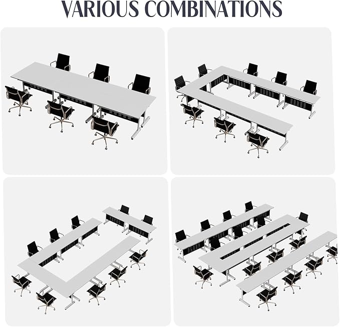 10Pack Conference Room Table, Folding Conference Table for Office Classroom, Mobile Training Tables with Casters Silent Wheels, Large Rectangular Convertible Modular Seminar Tables (L70.9in)-DeskLoop Office