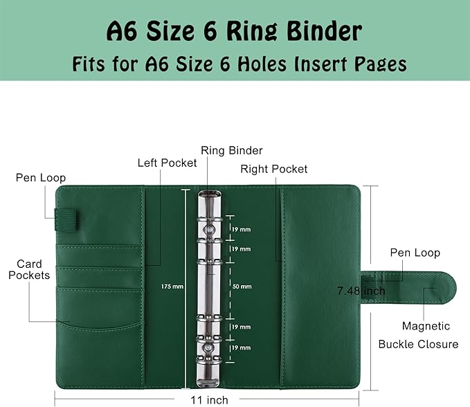 Antner A6 Notebook Binder 6 Ring Refillable Budget Planner Cover - Image 2