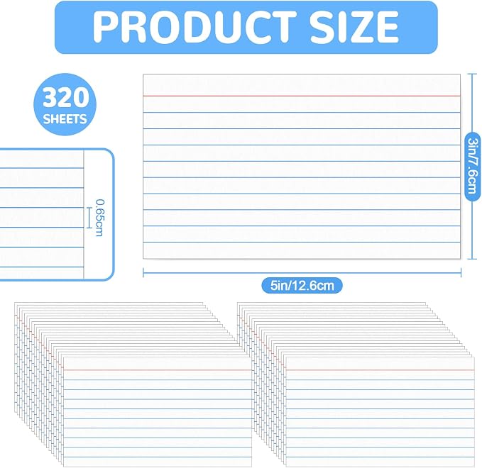 BIGNC Index Cards 3x5, 320 Pack Ruled Flash Cards, Note Cards 3x5 Lined - Image 2