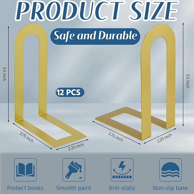 Chunful 12 Pcs Gold Modern Metal Book Ends - Image 2
