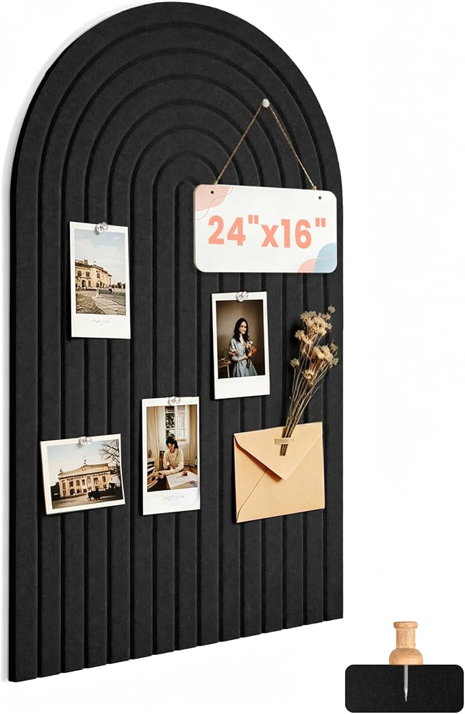 Large Arched Felt Bulletin Board 24"x16", 1/2" Thick Foldable Pin Board by AkuDecor