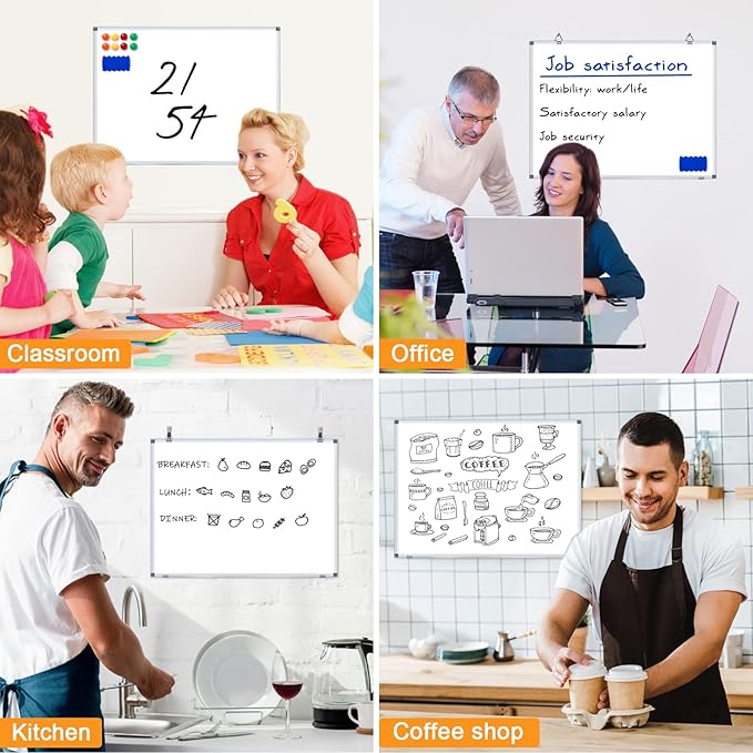 H-Qprobd White Board Dry Erase Whiteboard for Wall 24x18 (3pcs) Magnetic Boards for Office Classroom & Home, Small Wall Whiteboard Including 6 Markers, 10 Magnets, 2 Erasers & 15 Adhesive Hooks-DeskLoop Office