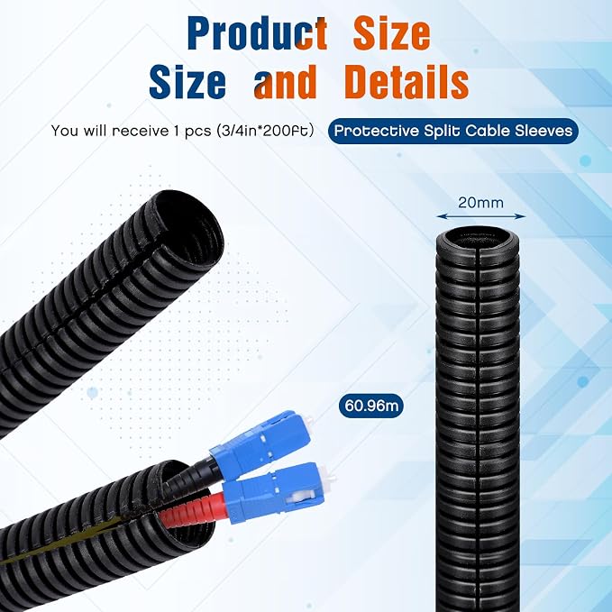 Sasylvia 3/4" X 200 Ft Split Wire Loom Tubing Wire Loom Assortment Split Cable - Image 2