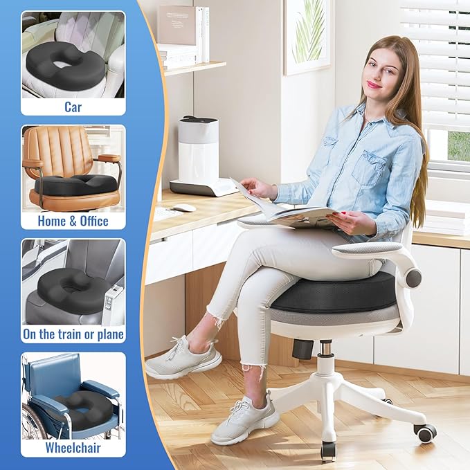 CloudBliss Donut Pillow Seat Cushion for Tailbone Pain Relief and Hemorrhoids, Memory Foam Chair Cushion for Postpartum Pregnancy, Seat Cushions for Men and Women for Home & Office, (Grey)-DeskLoop Office
