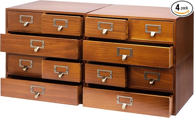 Stackable Modular 4-Pack Vintage Desktop Apothecary Cabinet w/ 12 Drawers by PrimoSupply