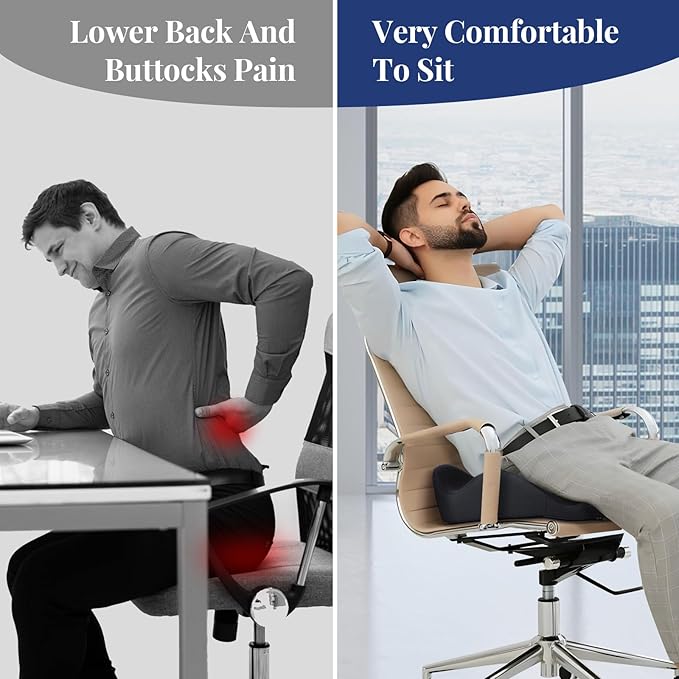 Benazcap Wheelchair Cushions Seat Cushion for Tailbone Pain Relief/Hemorrhoid - Hip Shaped Memory Foam Office Chair Cushions to Unleash Supreme Comfort in Office, Home, and Car Seating-Black-DeskLoop Office