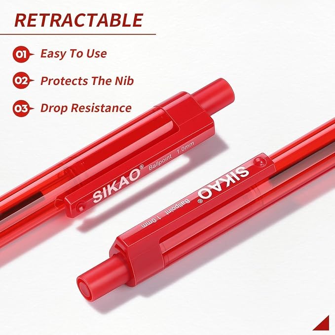 Red Pens Bulk, 16 Pack Retractable Ballpoint Pens Red Ink | 1.0mm Smooth - Image 4