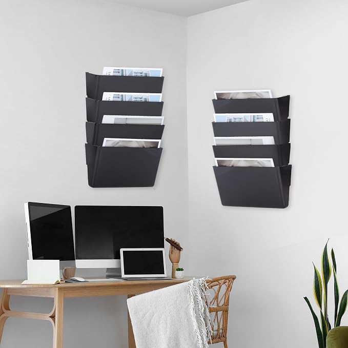 EASEPRES 8 Pack Black Plastic Single Pocket Hanging File Organizer, Wall Mount - Image 5