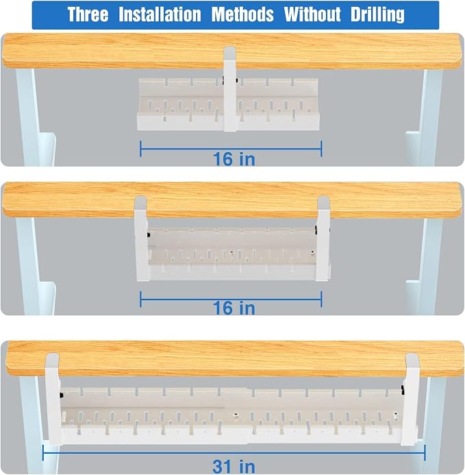 No Drilling Extendable Under Desk Cable Management, Metal Cable Management Tray - Image 5
