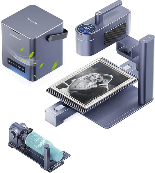 LaserPecker LP4 (Ultimate) with Desktop Air Purifier, Dual-Laser Engraver Cutter 160x300mm Workspace, Auto-Cleaning Smoke Fumes Engrave Tumblers Metal Wood Plastic Glass with Slide & Rotary Extensions-DeskLoop Office