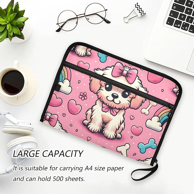 Expanding File Folder Pink Bow Dog Bone Rainbow Accordion File Organizer 13 - Image 5