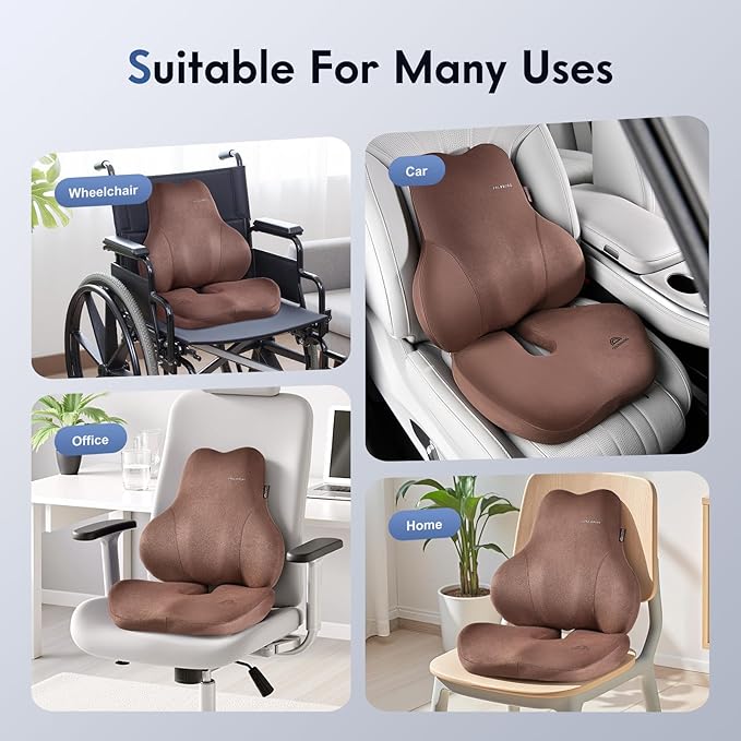 Coverado Memory Foam Car Seat Cushion and Lumbar Support Pillow for Car, Ergonomic Office Chair Cushion for Lower Back Pain Relief, Breathable & Non-Slip for Car, Home, and Office Use, Coffee-DeskLoop Office