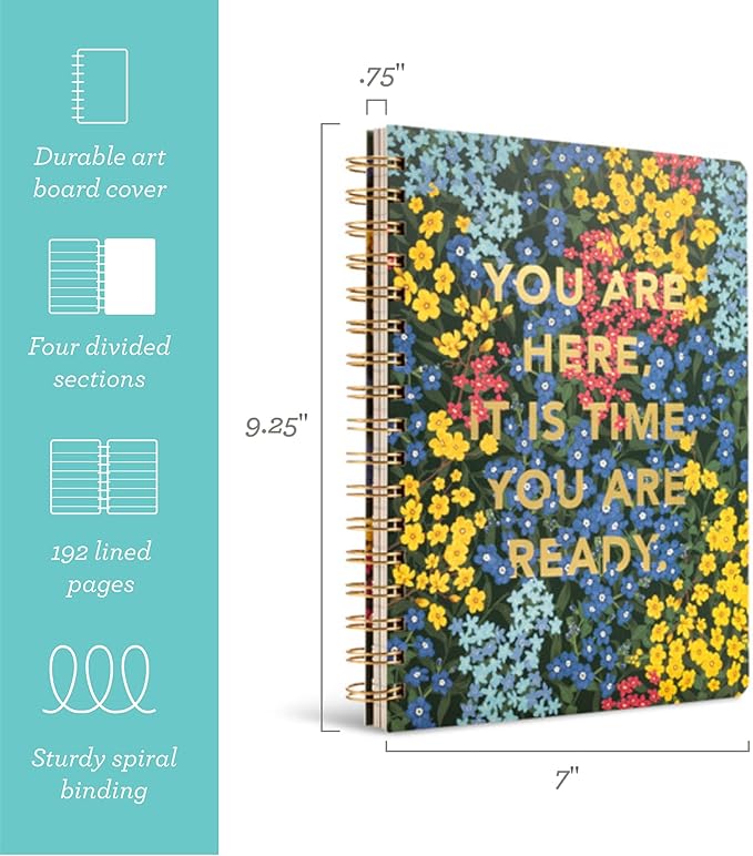 Compendium Spiral Notebook - You are here, it is time, you are ready. — A Designer Spiral Notebook with 192 Lined Pages, College Ruled, 7.0”W x 9.25”H-DeskLoop Office