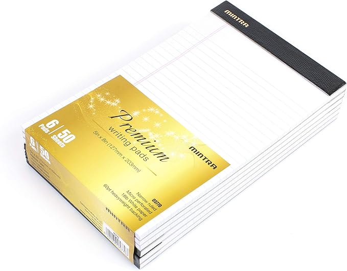 Mintra Office Legal Pads, ((xPremium, 5in x 8in, Narrow (White), 36pk (6-6pks))-DeskLoop Office