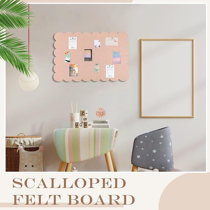 Mooliwe Scalloped Felt Bulletin Board 24 x 18 Inches Foldable Flesh Pink Pin - Image 6