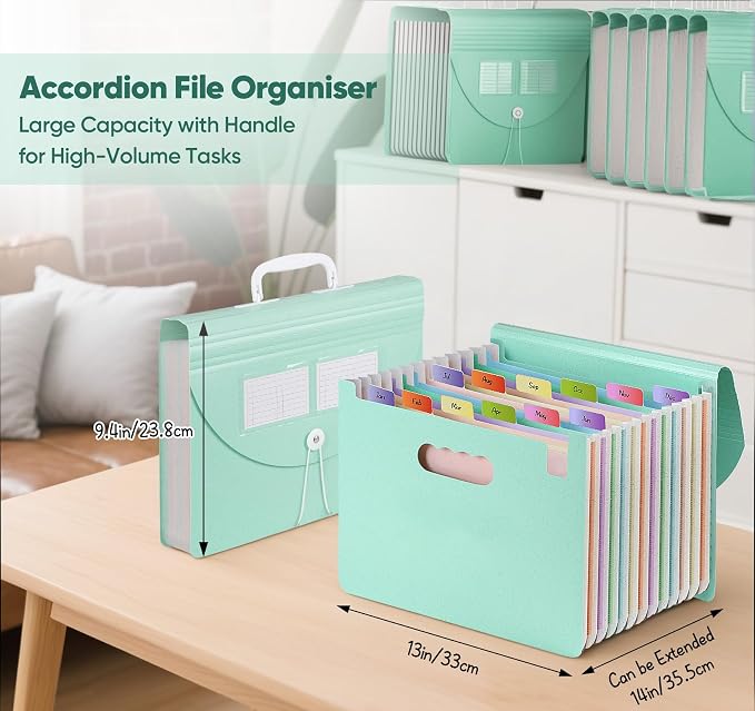 Agoer 13 Pockets Accordion File Organizer, Wheat Straw Expanding File Folder - Image 2