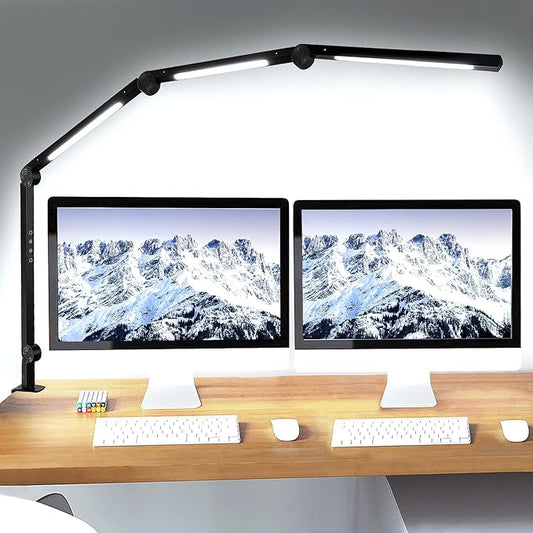 LED Desk Lamp with Clamp & Flexible Arm - 3 Light Sources, 4 Color Modes & 5 Brightness Levels, Eye-Caring Table Light with Memory Function-DeskLoop Office