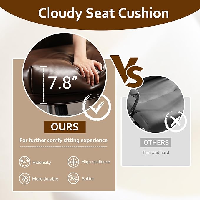 Faux Leather Executive Big and Tall Office Chair - Reclining Task Swivel PC Chair with Lumbar Support, Dark BrownPU-DeskLoop Office