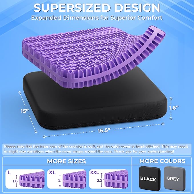 TushGuard Gel Seat Cushion for Long Sitting, Enlarged & Thickened Patent Design - Image 3