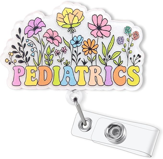 Cute Pediatrics Badge Reel Retractable, Elegant Floral Pediatric Nurse Badge ID by Bydevia