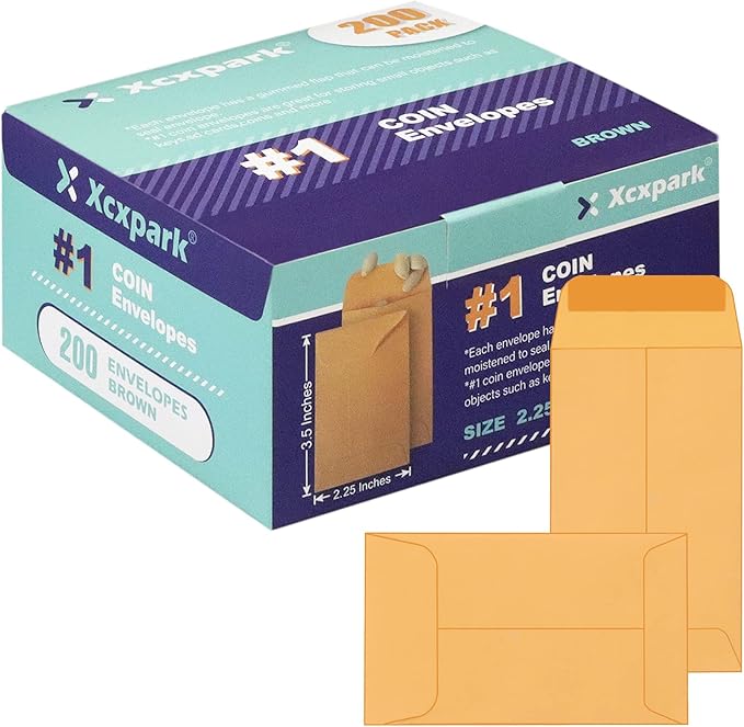Xxcxpark 200PCS #1 Coin Envelopes 2.25x3.5 inches Brown Kraft Envelopes Classic by Xxcxpark