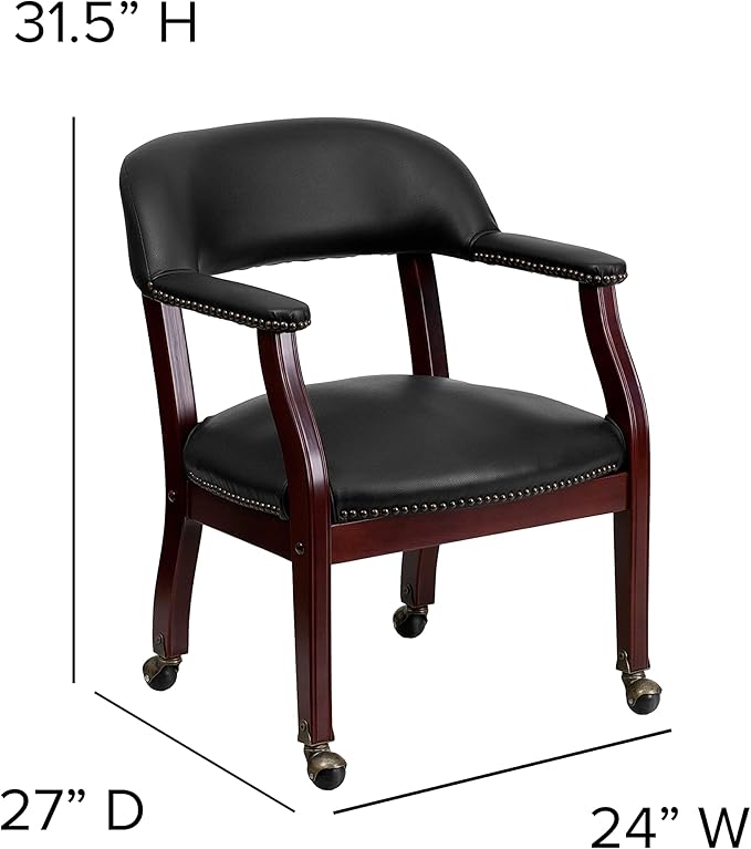 EMMA + OLIVER Black Vinyl Luxurious Conference Chair with Casters-DeskLoop Office