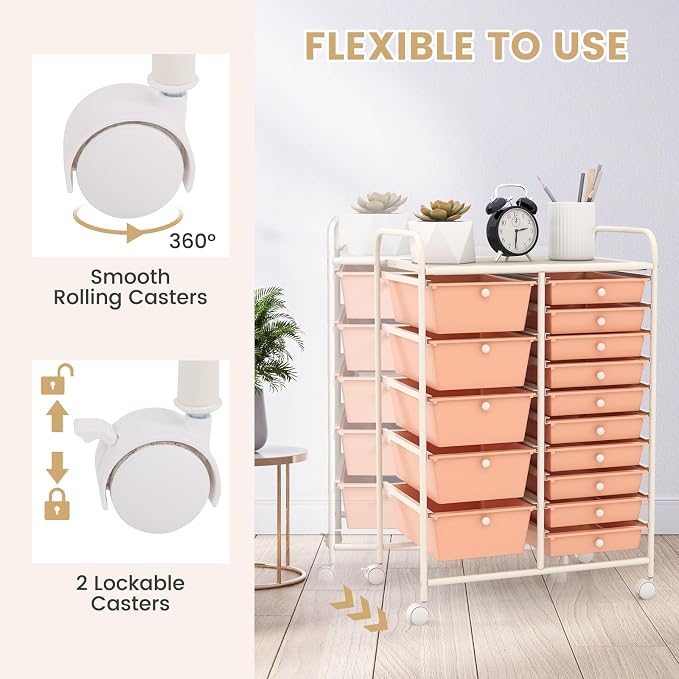 LDAILY 15 Drawer Rolling Storage Cart, Rolling Cart - Image 5