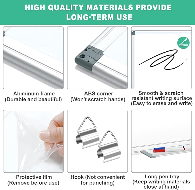 H-Qprobd Whiteboard Dry Erase White Board for Wall 72x40 (2pcs) Magnetic Boards for Office Classroom & Home, Large Wall Whiteboard Including 6 Markers, 20 Magnets, 2 Erasers-DeskLoop Office