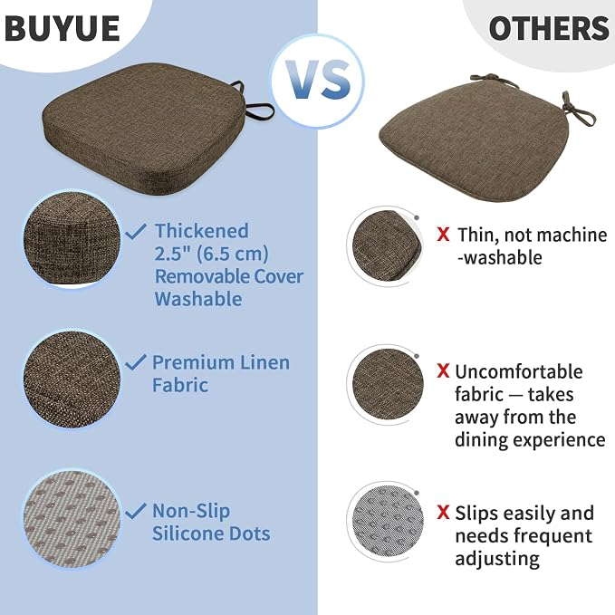 BUYUE Thickened 2.5" Dining Chair Cushions Set of 6, U-Shape High Density Foam - Image 6