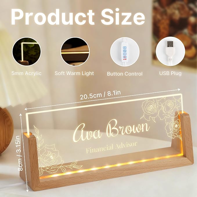 Custom Light Up Name Plate for Desk, Personalized LED Acrylic Name Sign - Image 5