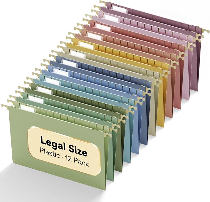 Legal Size Plastic Hanging File Folders Extra Capacity, 12 Pack Sturdy Legal by NORDUN