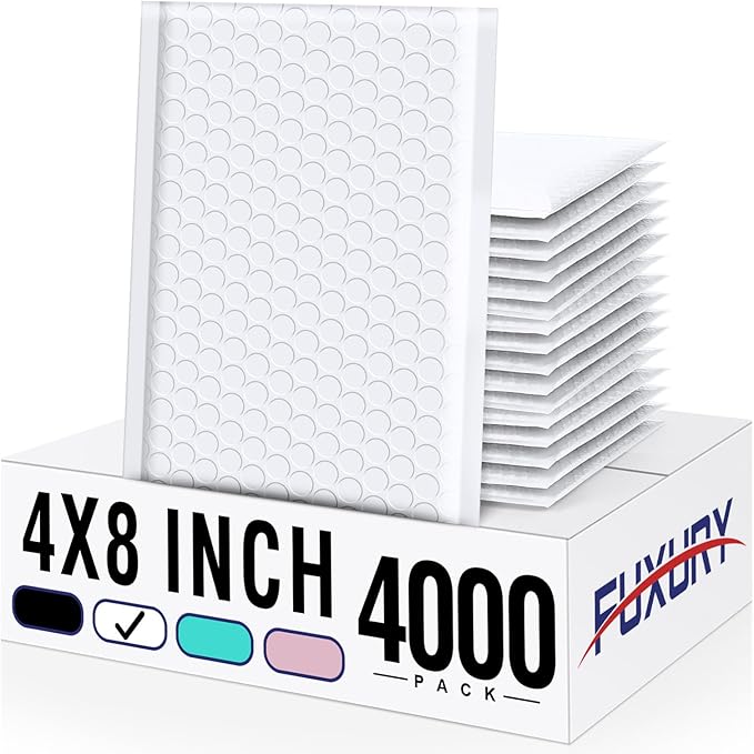 Fuxury White Bubble Mailers 4x8" 4000 Pack, Waterproof Padded Envelopes Self by Fuxury