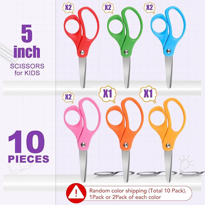 BURVAGY 10 Packs 5" Small School Student Blunt Tip Craft Kids Scissors - Image 2
