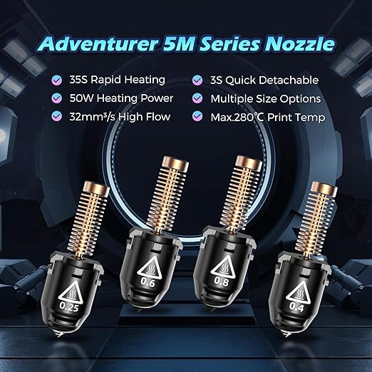 FLASHFORGE Adventurer 5M Pro Nozzle, 0.6mm Hardened, 280℃ High Flow 32mm³/s - Image 2