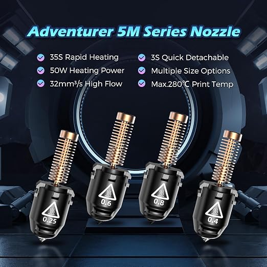 FLASHFORGE Adventurer 5M Nozzle, 0.4mm 280℃ High Flow 32mm³/s Nozzle - Image 2