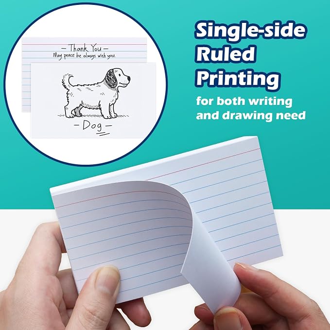 Index Cards 3x5 Lined Ruled Flash Note Cards 3" x 5", 200 GSM Heavy Weight - Image 4
