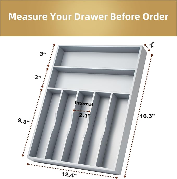 Besilord Silverware Organizer 13 Inch Gray Bamboo Kitchen Drawer Organizer 7 - Image 2
