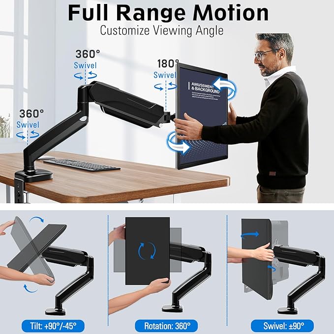 MOUNTUP Monitor Arm Desk Mount, Fully Adjustable, Computer Monitor Stand for 17-30 Inch, 4.4-17.6lbs Screen, VESA Mount with C Clamp & Grommet Base, Black-DeskLoop Office