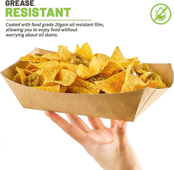 ZORRITA Extra Large Paper Food Trays, 5 LB, 100 Pack | Disposable, Kraft Paper - Image 4