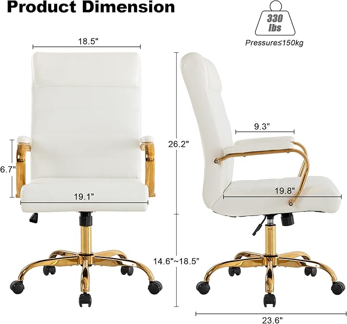 Office Desk Chair,Modern Leather Conference Room Chairs,High Back Home ofiice Chair,Adjustable Height Swivel Executive Computer Chair with Padded Seat and Armrest (White with Gold Frame)-DeskLoop Office